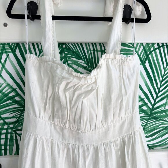 NWT Lulus Flirting in Florence White Striped Midi Dress with Tie Straps - Picture 11 of 14